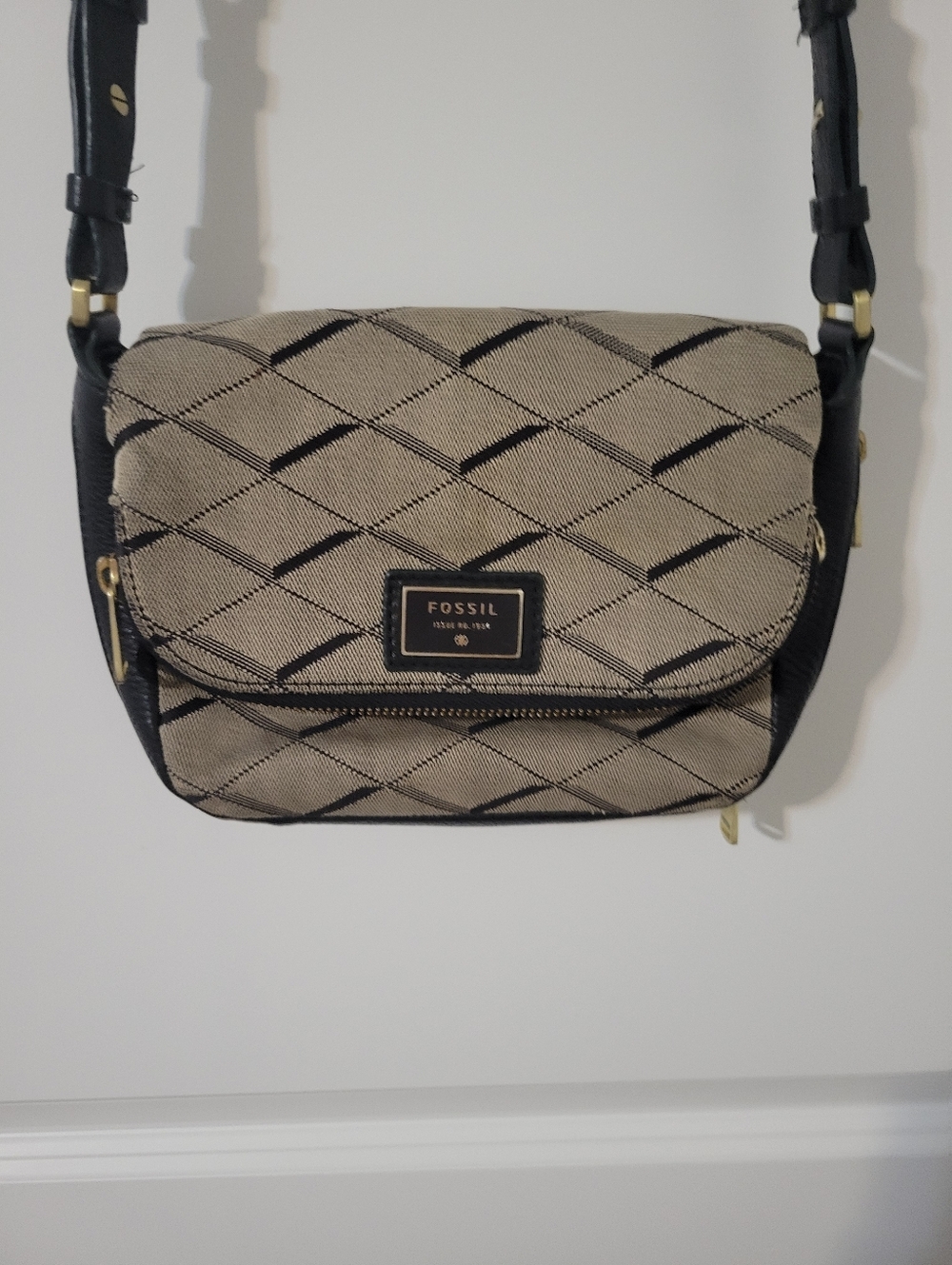 Fossil Beige and Black Crossbody Bag